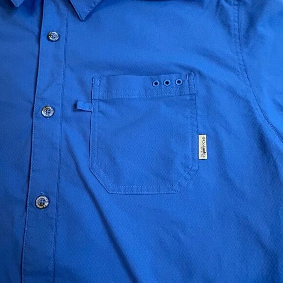 Columbia Shirt Men Large Blue Button Up Omni Shade Golf Fish Outdoor Collared - Picture 8 of 11